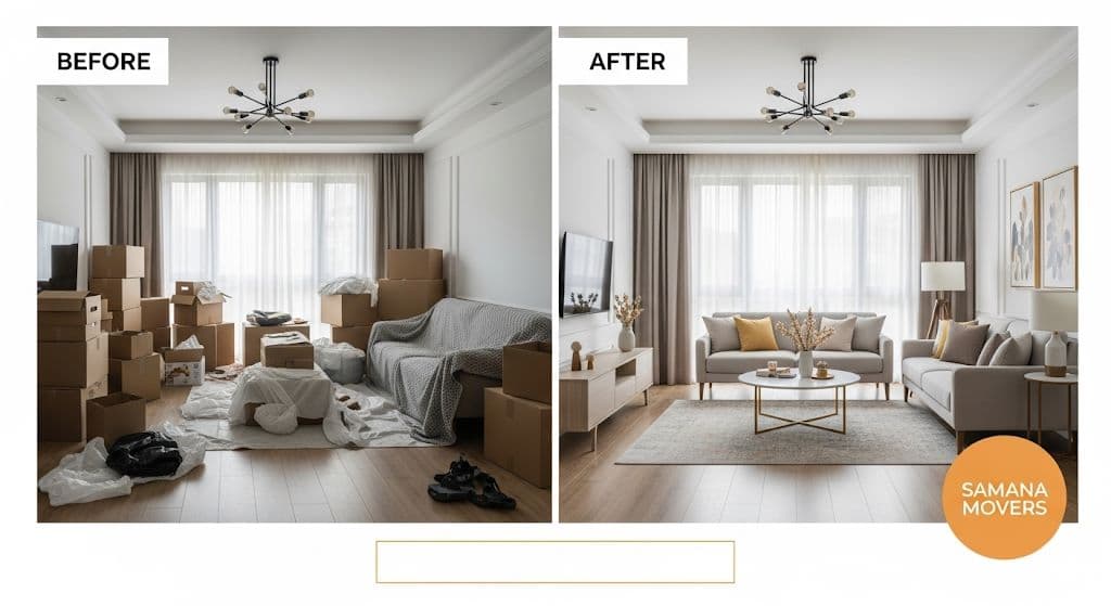 before and after moving image of villa